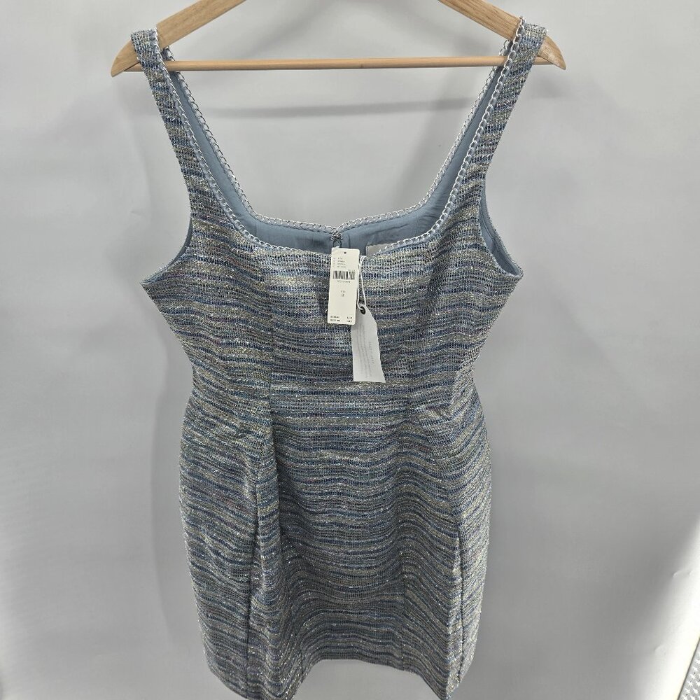 Maeve Anthropologie Blue Tweed Square Neck Sleeveless Fit and Flare Dress Size 8